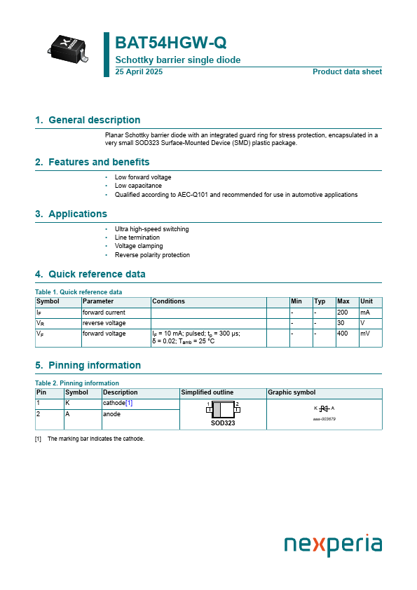 BAT54HGW-Q Datasheet Preview