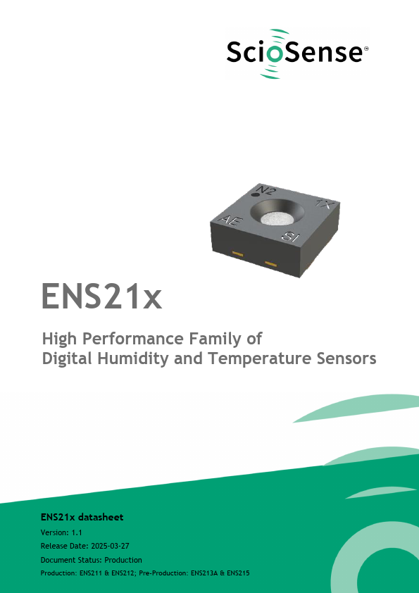 ENS210A Digital Humidity and Temperature Sensors by ScioSense - Datasheet Preview