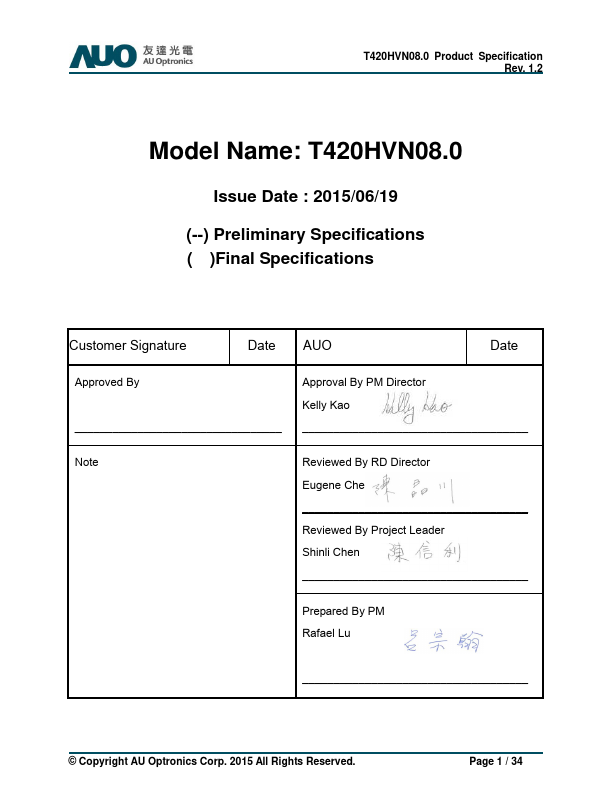 T420HVN08.0 Datasheet Preview