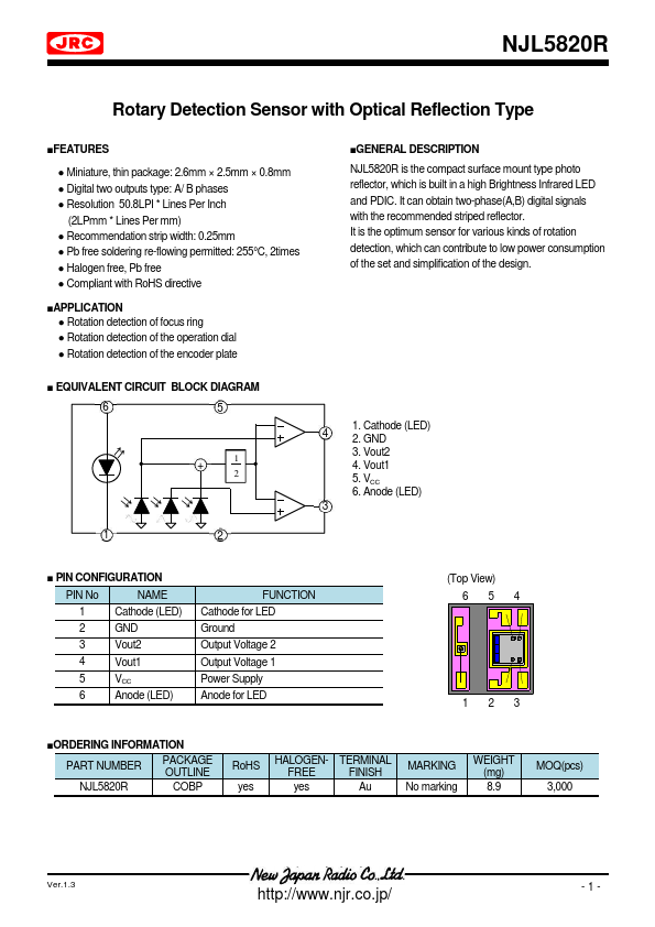 NJL5820R Rotary Detection Sensor by New Japan Radio - Datasheet Preview
