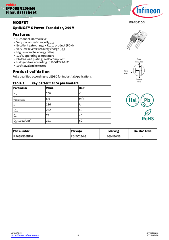 IPP069N20NM6 Datasheet Preview