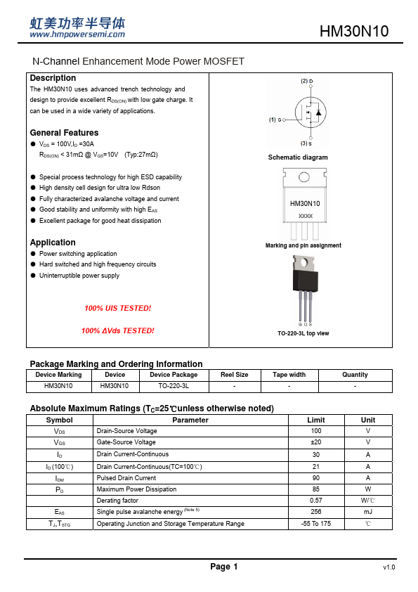 HM30N10 Datasheet Preview