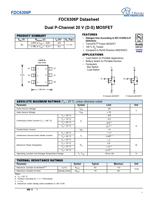FDC6306P Datasheet Preview