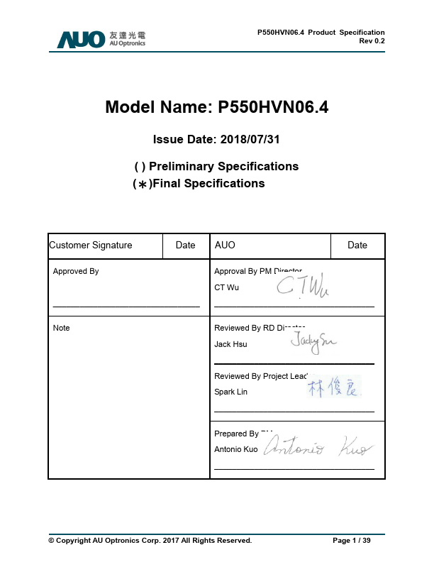 P550HVN06.4 Datasheet Preview