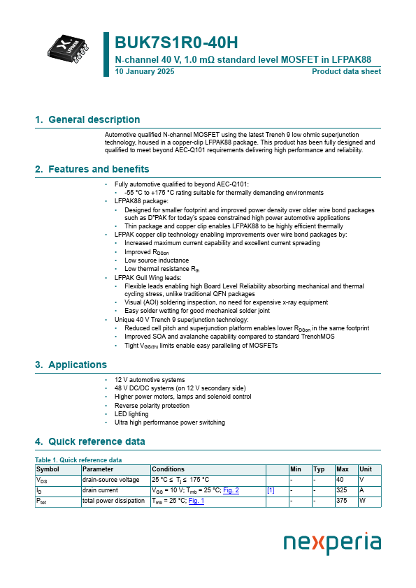 BUK7S1R0-40H Datasheet Preview