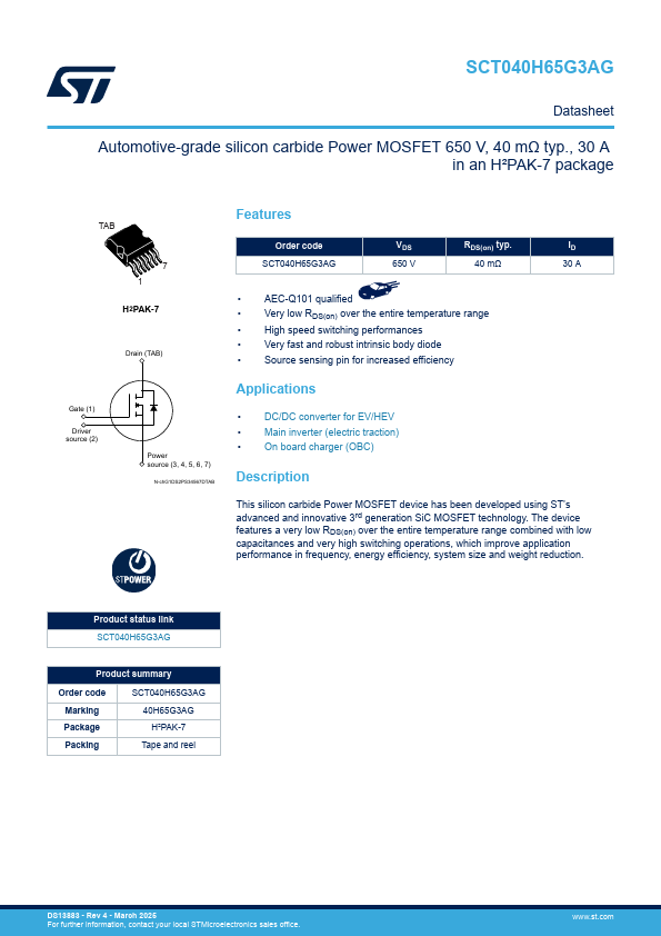 SCT040H65G3AG Datasheet Preview
