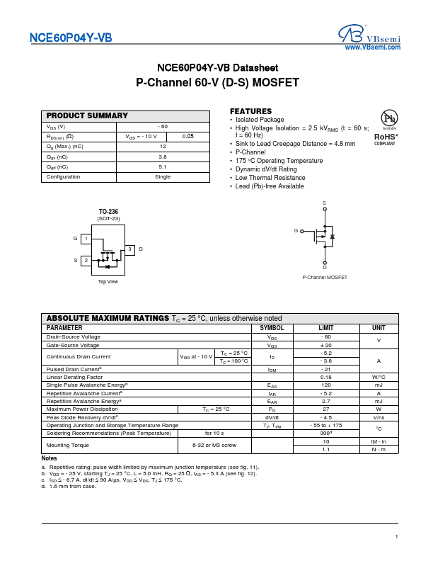NCE60P04Y Datasheet Preview