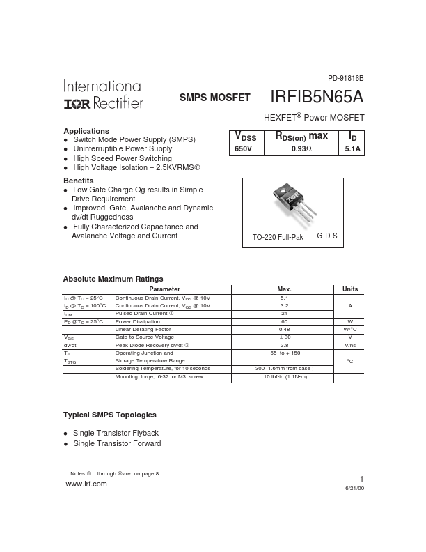 IRFIB5N65A