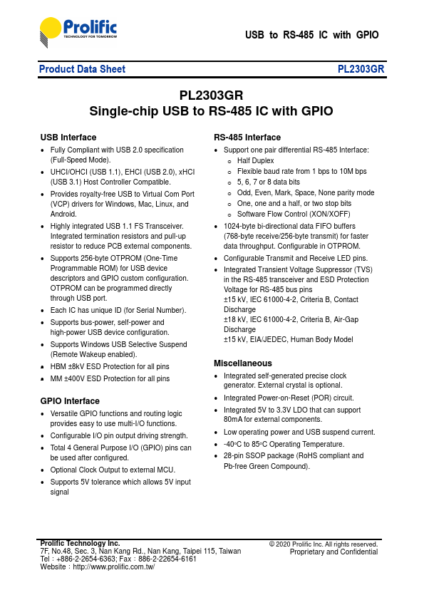 PL2303GR Datasheet Preview