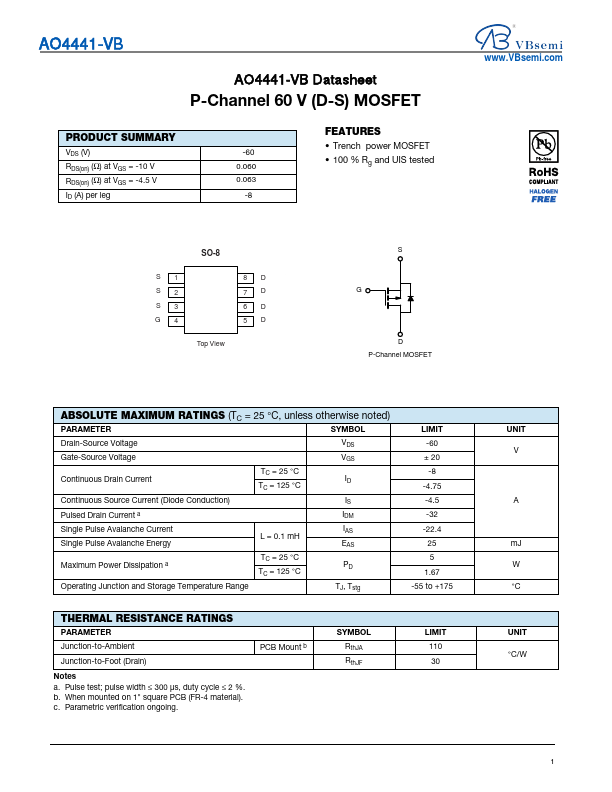 AO4441 Datasheet Preview