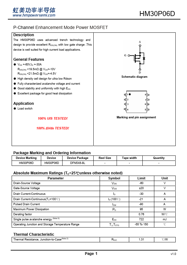 HM30P06D Datasheet Preview