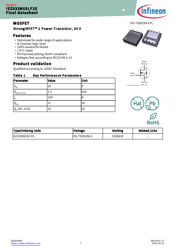 ISZ033N03LF2S Datasheet Preview