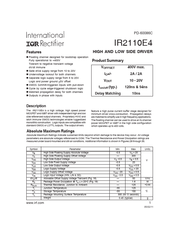IR2110E4 Datasheet Preview