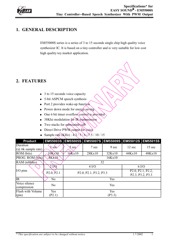 EM55005S Datasheet Preview