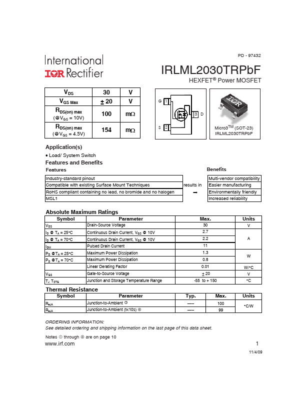 IRLML2030TRPBF Datasheet Preview
