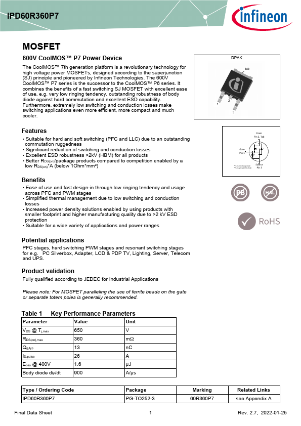 IPD60R360P7 Datasheet Preview