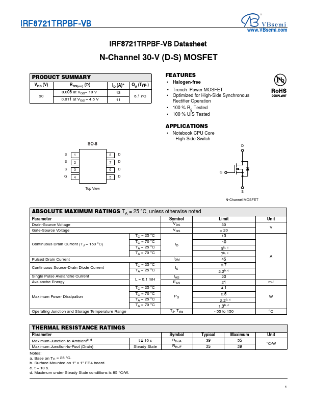 IRF8721TRPBF Datasheet Preview