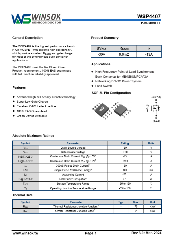WSP4407 Datasheet Preview