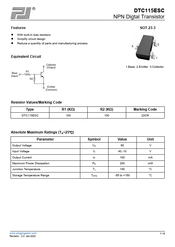 DTC115ESC Datasheet Preview