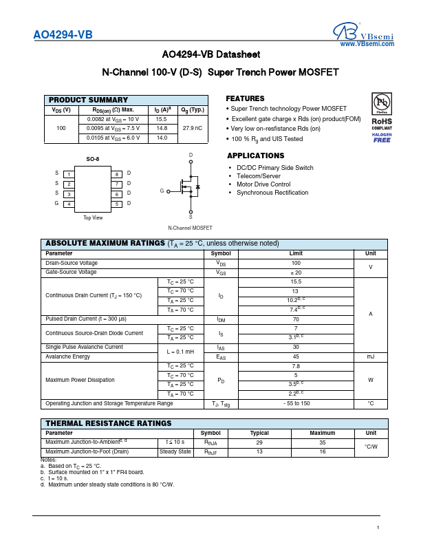 AO4294 Datasheet Preview