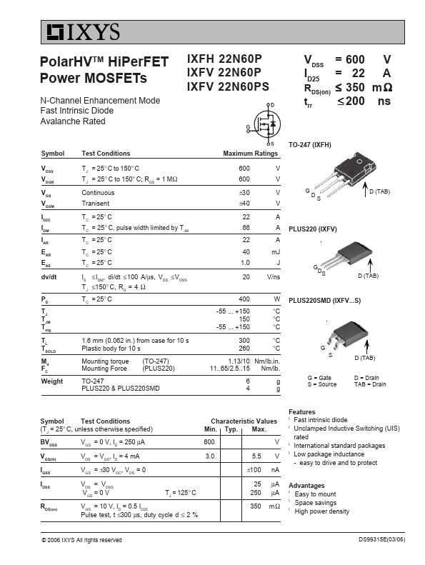 IXFV22N60P