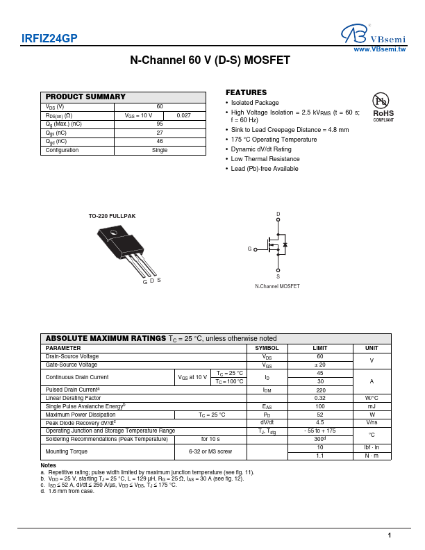 IRFIZ24GP Datasheet Preview