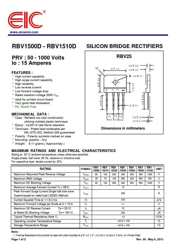 RBV1502D Datasheet Preview