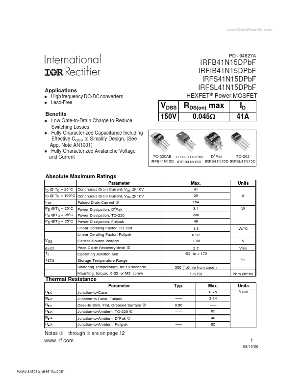 IRFIB41N15DPbF