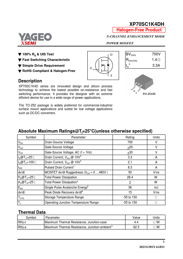 XP70SC1K4DH Datasheet Preview
