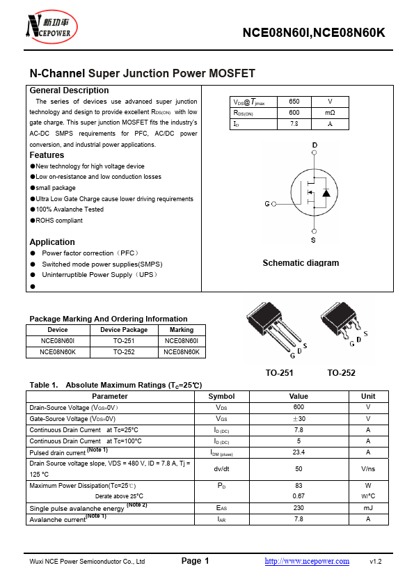 NCE08N60I