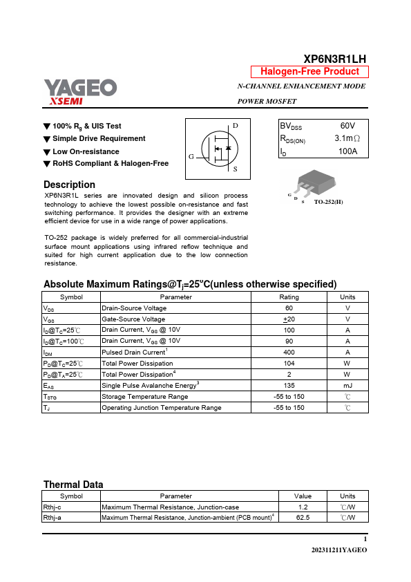 XP6N3R1LH Datasheet Preview