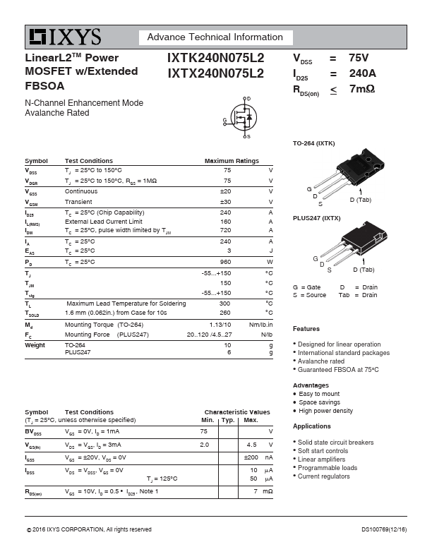 IXTX240N075L2