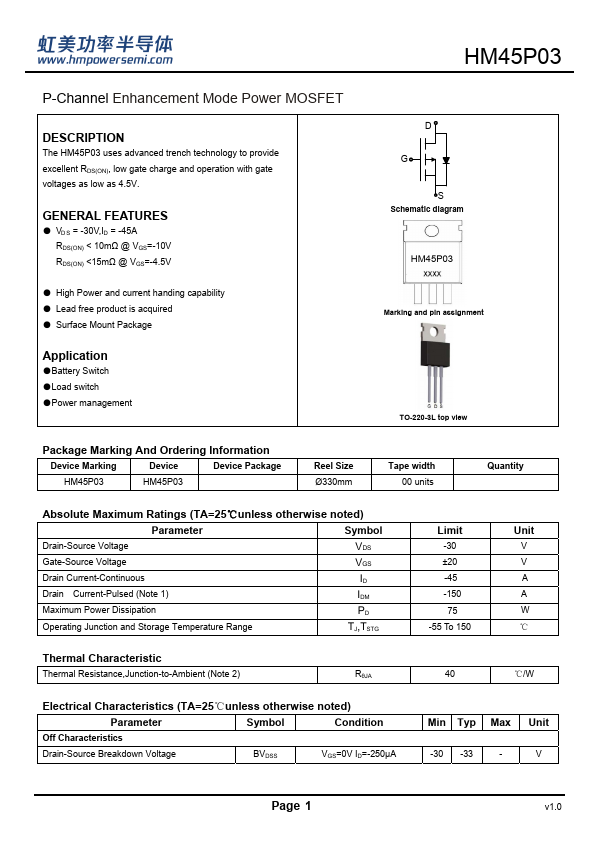 HM45P03 Datasheet Preview
