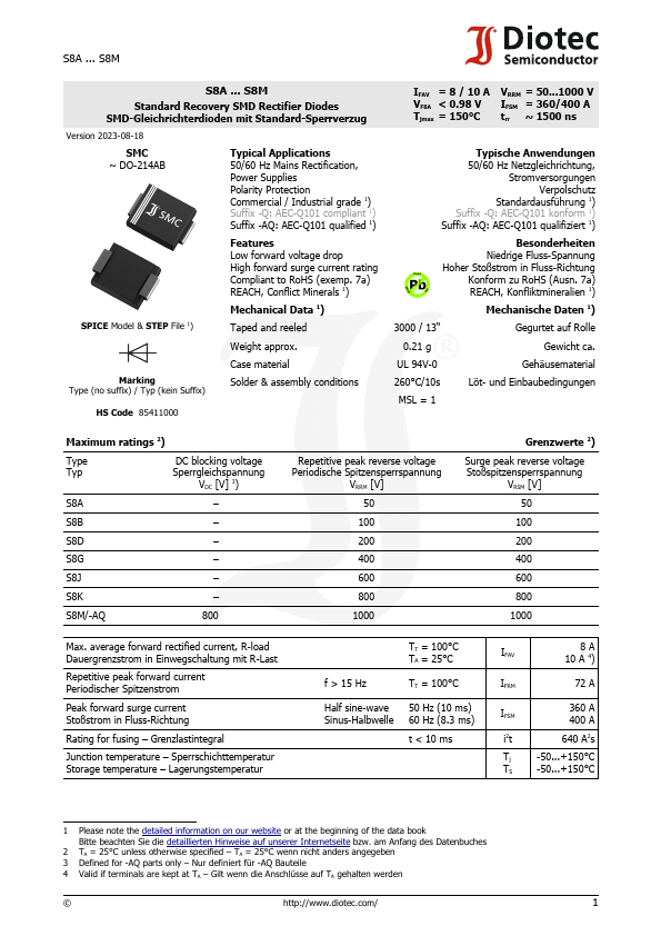 S8A Datasheet Preview