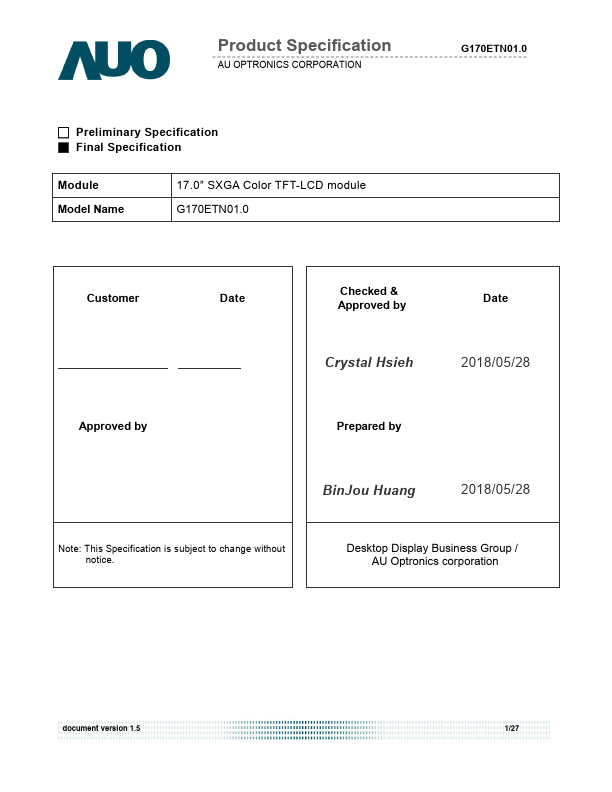 G170ETN01.0 Datasheet Preview