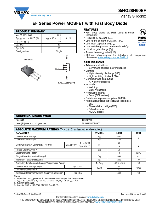 SiHG28N60EF