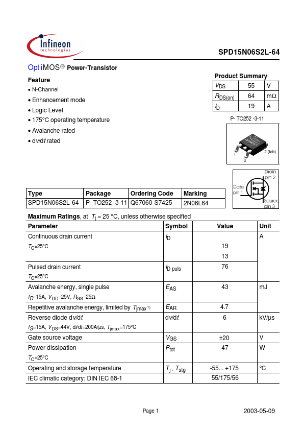 SPD15N06S2L-64