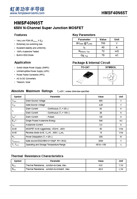 HMSF40N65T Datasheet Preview