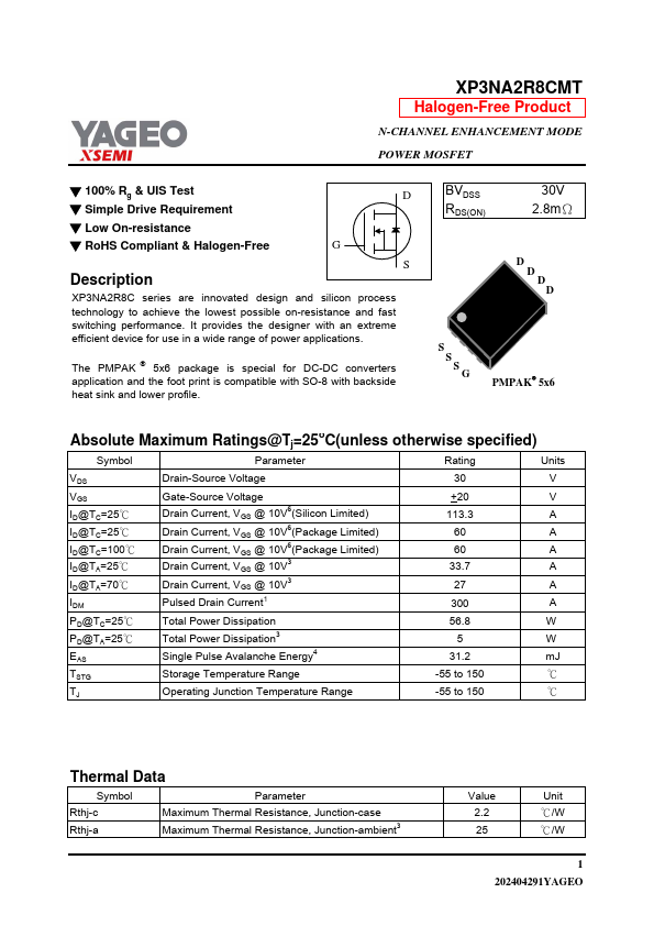 XP3NA2R8CMT Datasheet Preview