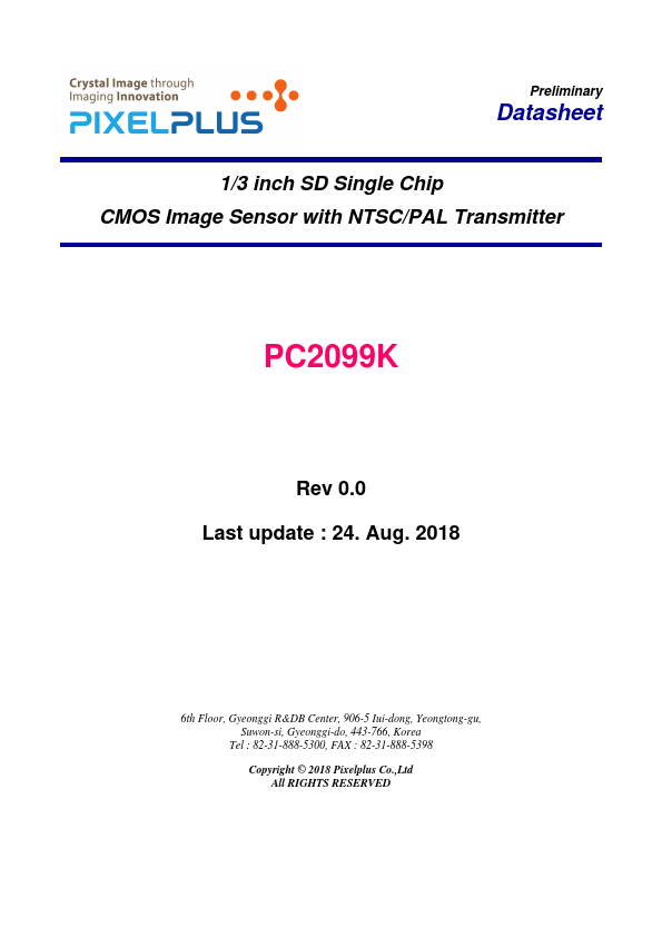 PC2099K CMOS Image Sensor by Pixelplus - Datasheet Preview