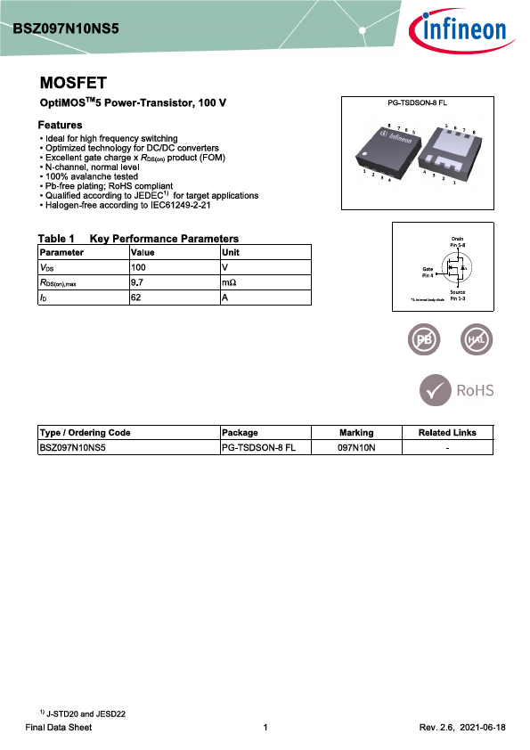 BSZ097N10NS5 Datasheet Preview