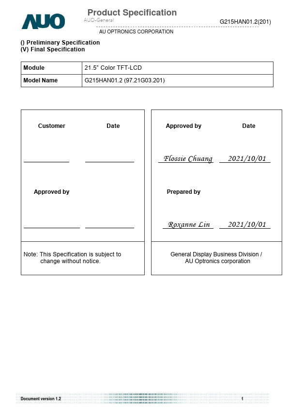 G215HAN01.2 Datasheet Preview