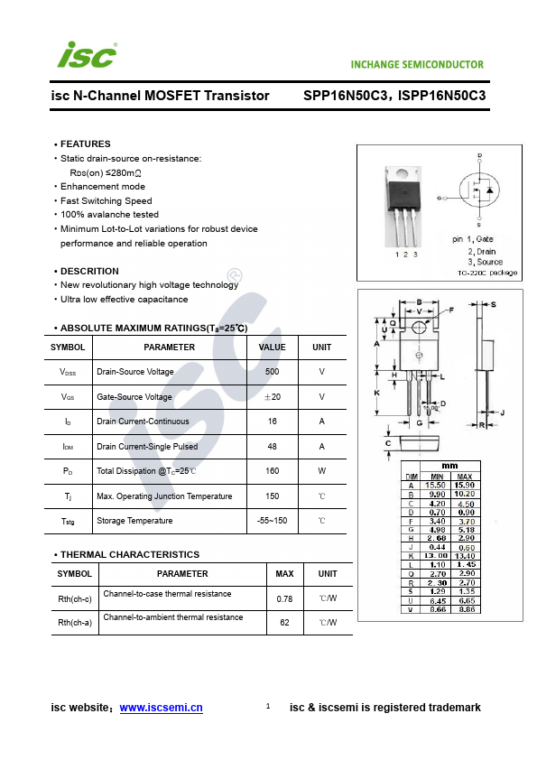 SPP16N50C3