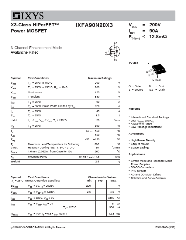 IXFA90N20X3 Datasheet Preview
