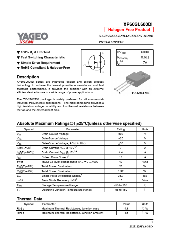 XP60SL600DI Datasheet Preview