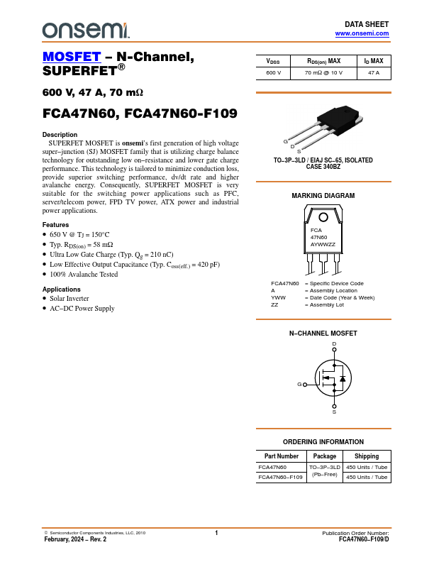 FCA47N60 Datasheet Preview