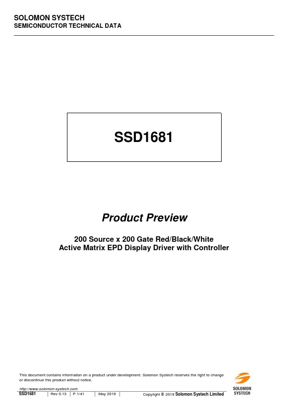 SSD1681 Datasheet Preview