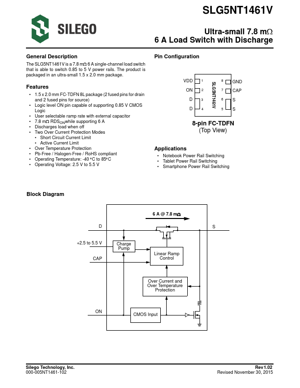 SLG5NT1461V 6A Load Switch by Silego - Datasheet Preview