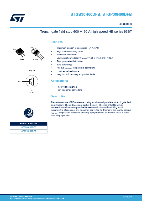 STGB30H60DFB Datasheet Preview