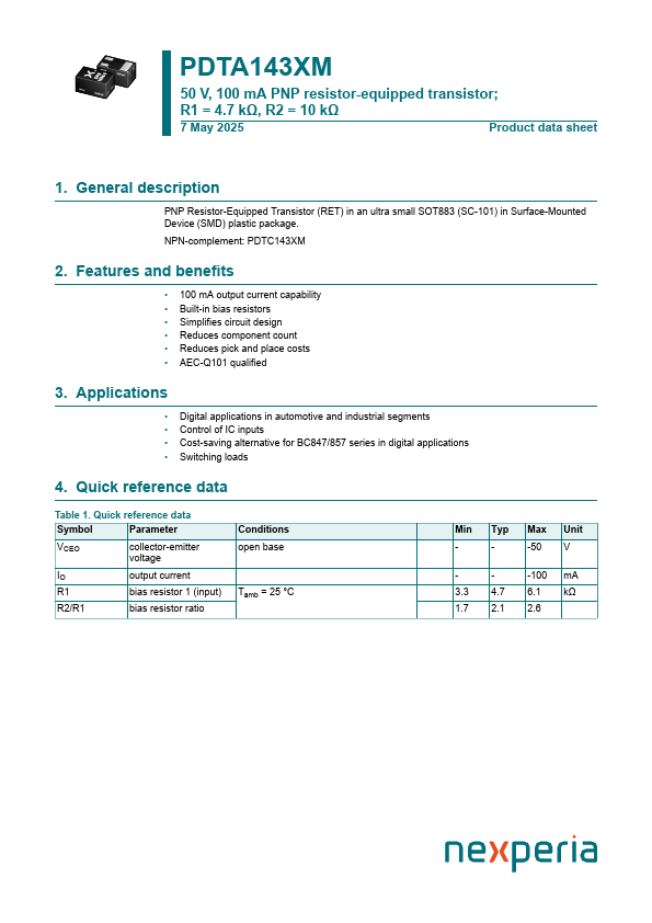 PDTA143XM Datasheet Preview